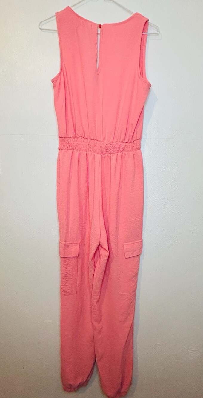 DISCREET New York City Coral Pink Sleeveless Cargo Jogger Jumpsuit Size M